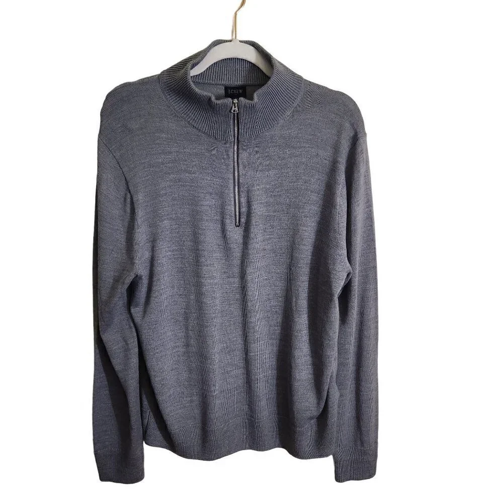 J.Crew  Gray 1/2 Zip Merino Wool Blend Mock Neck Sweater Size M